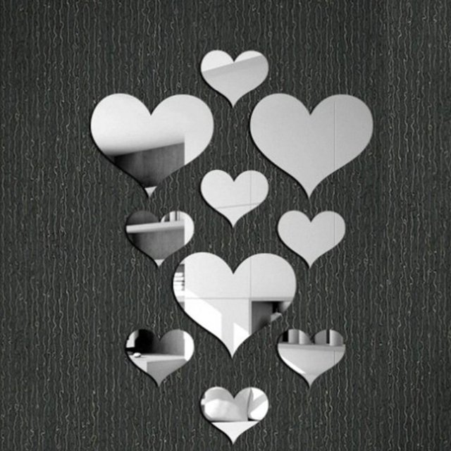 3D Heart Wall Decal Stickers Removable Acrylic Mural Art for Home 10 Set