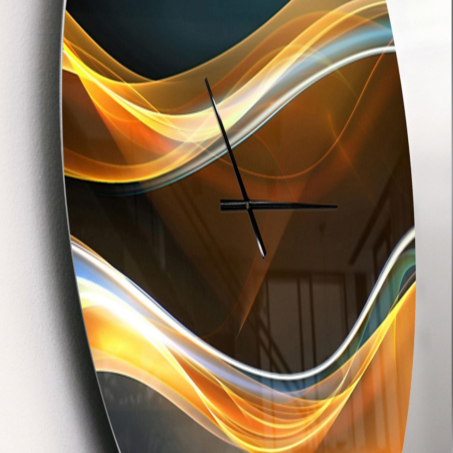 Designart Vagues d'or 3D en noir horloge murale