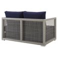thumbnail image 3 of Modway Aura Modern Rattan & Fabric Outdoor Patio Loveseat in Gray and Navy, 3 of 9