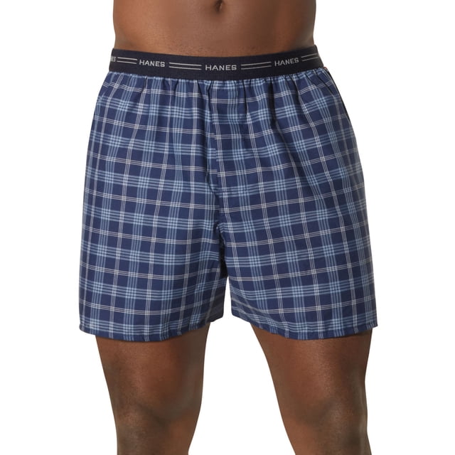 Hanes Boxeurs à Carreaux Teints en Fil pour Hommes, P, Carreaux Bleus Assortis