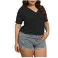 thumbnail image 2 of Offres jusqu'à 70 % de Rabais! Fashiopn Hauts d'Été pour Femmes 2024 Grande Taille Printemps/ Couleur Unie Col Ras du Cou Manches Sept Points Chemise Décontractée Haut Cadeau pour Femmes en Solde, 2 of 4