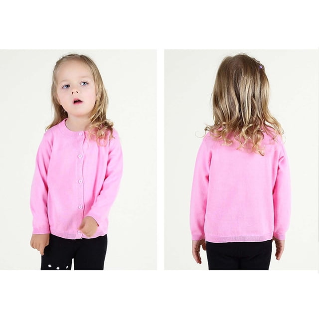 LSLJS Cardigan pour Tout-Petits Garçons Filles, Cardigan pour Bébé à Boutons, Col Ras du Cou, Couleur Unie, Chandail pour Enfants, Cardigans pour Filles ( Rose, 12-18 Mois )
