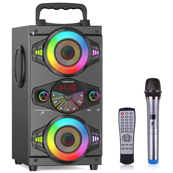 Bluetooth Speakers, 60W Portable Wireless Loud Outdoor Home Party Bluetooth Speaker with Subwoofer, FM Radio, LED Colorful Lights