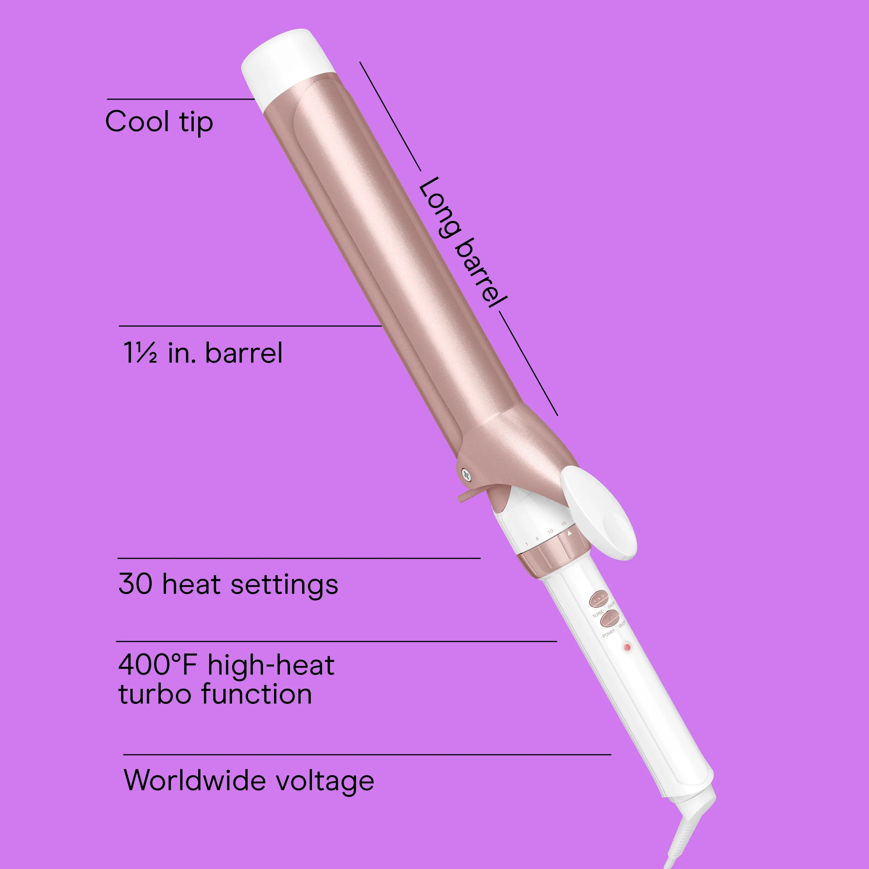 Conair Double Ceramic Extra‑long Curling Iron, 1½‑inch Barrel, White/Rose Gold, 1 Pk