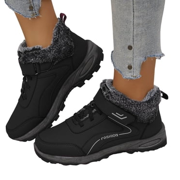 Bottes de Randonnée d'Hiver pour Femmes avec Doublure en Molleton, Imperméables, Antidérapantes, à Lacets, Espadrilles d'Extérieur, Randonnée, Travail, Neige, Bottillons à la Cheville, Noir, Taille 9