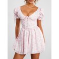 thumbnail image 3 of EYIIYE Robes d'Été Mini pour Femmes Robe de Soirée à Manches Courtes Col en V Robe de Rencontre Imprimé Floral Robes Mignonnes Aguichant Décontractées pour Fête, 3 of 8