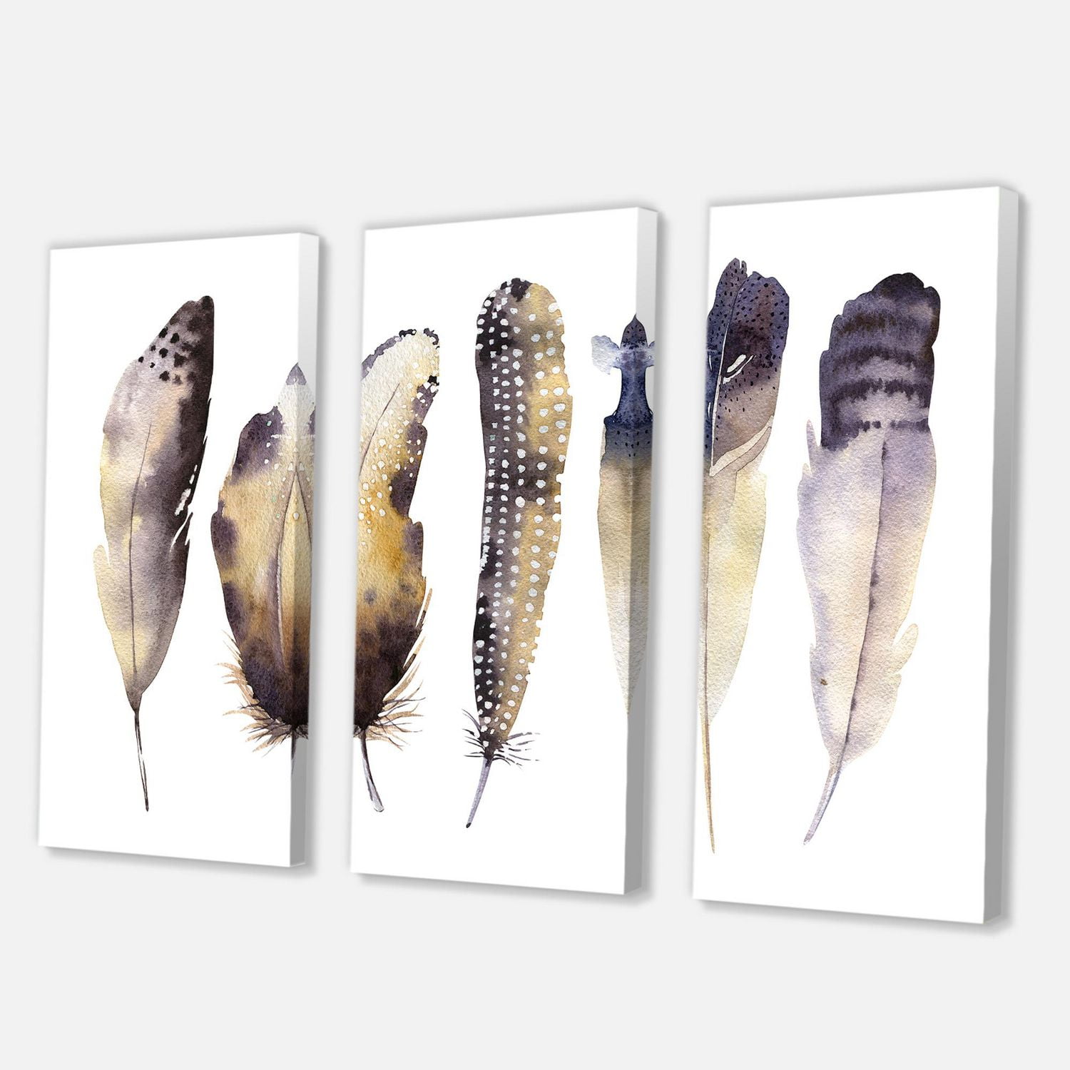 Designart Boho Ethnique Plumes Gris Foncé I Art mural sur toile