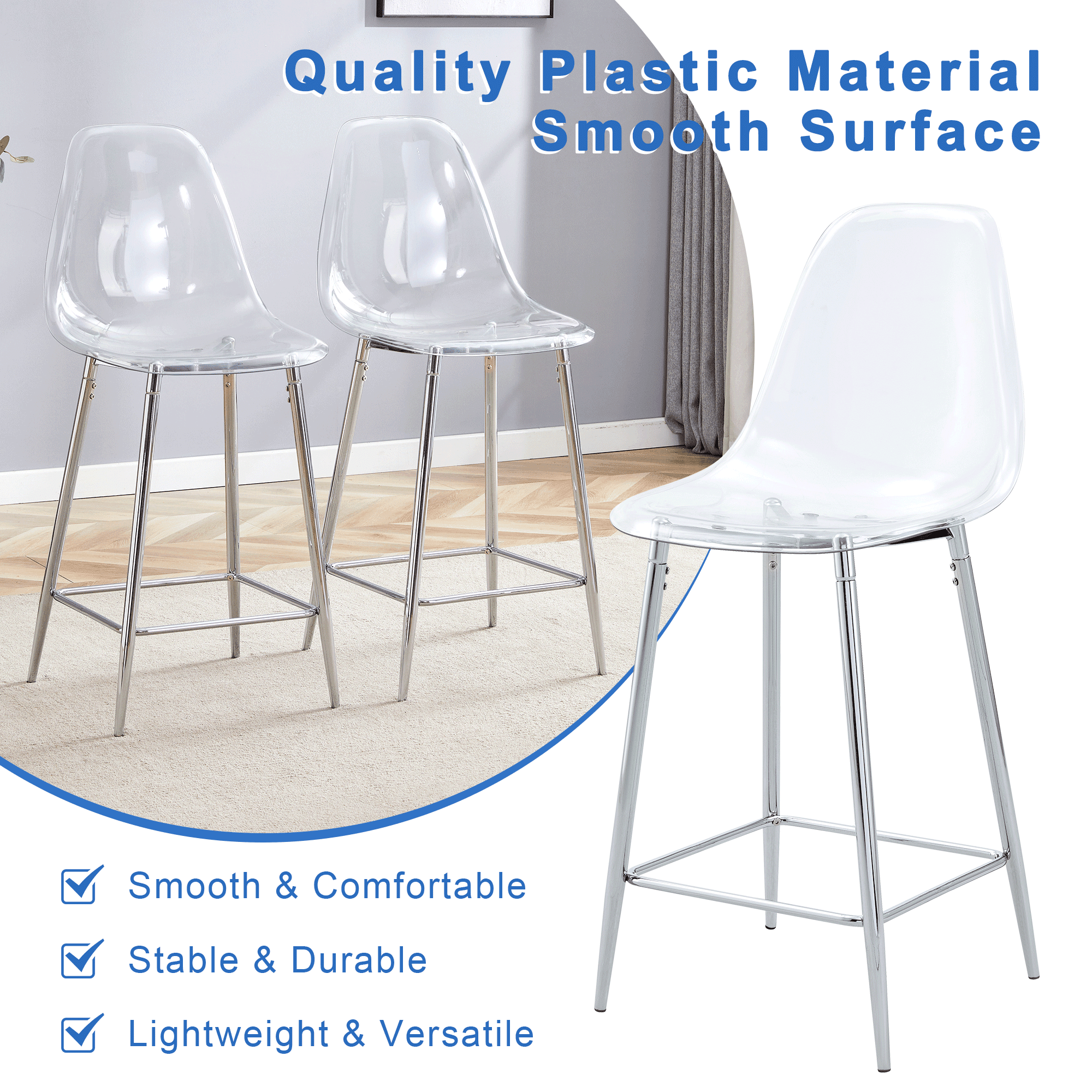 Noble House Modern Minimalist Bar Stool Set of 4,Integrated Backrest,Silver