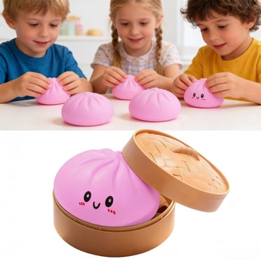 Dumpling Squishies Toy,Giant Glitter Dumpling,Dumpling Squishy Stress Ball Colorful Dumplings Stress Balls Fidget Sensory Toy,Squeeze Dough Ball Stress Relief Hand Toys with Food Steamer Toys