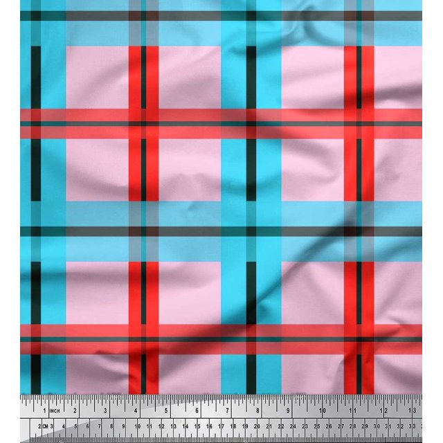 Soimoi Satin Silk Fabric Check Check Print Sewing Fabric Yard 42 Inch Wide