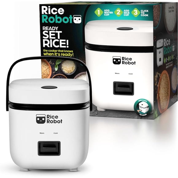 Rice Robot Personal Rice Cooker, PFAS-free, Nonstick 1 Qt Capacity (4 Cups), with Stainless Steel Steamer Tray and Recipe Book As Seen On TV
