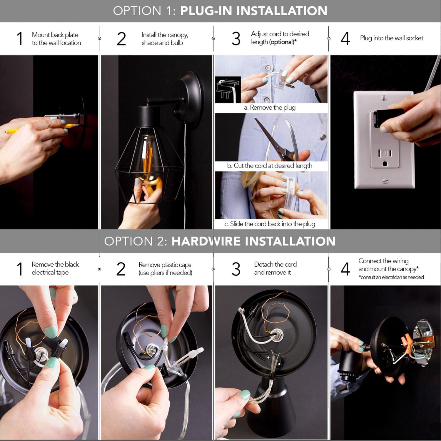 Applique murale enfichable ou fixe à une ampoule avec base en ficelle naturelle, 91004441