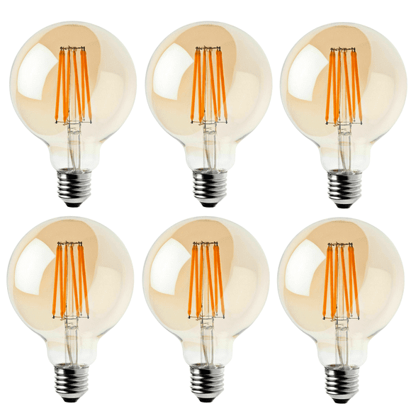 6Pack E26 LED Edison Dimmable Vintage Amber Glass Warm white 2700K Light Bulbs Best for Home Decoration, Pendant Lamps, Chandeliers, Restaurant and Bar Lighting Amber Light