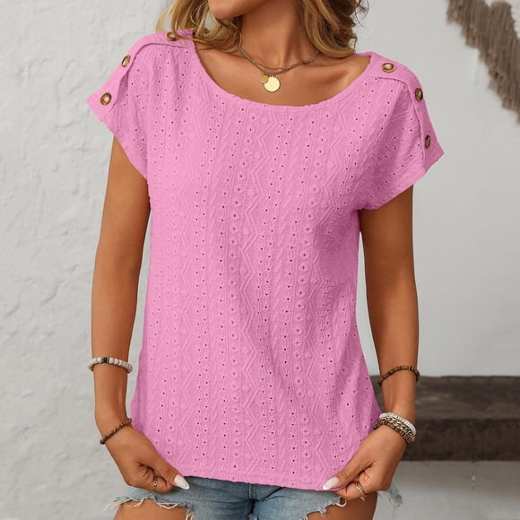 TNDBKQWR Cheap Tshirts for Women Women Clothing Trendy 2025 Crew Neck Tshirts for Women Tshirt for Women Clothes for Women, Pink, M