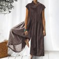 thumbnail image 2 of RKSTN Jumpsuits for Women Summer Casual Solid Color Cotton Linen Long Playsuit Zipper Short Sleeve Rompers, 2 of 5