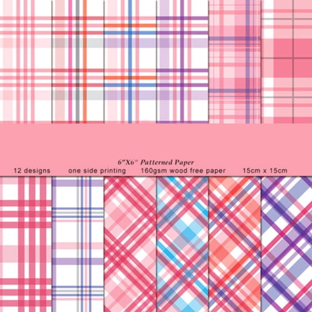 DEBGFS 12 Pcs Blocs de Papier à Carreaux Roses pour Scrapbooking, Fabrication de Cartes, Journal de Déchets, Matériel DIY, Papier, Carte de Scrapbooking