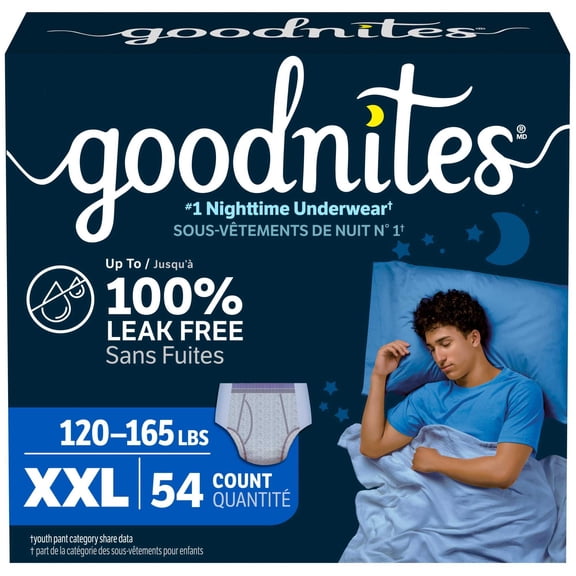 Goodnites Boys' Nighttime Underwear, Size XXL (120-165 lbs), 54 Ct (Select for More)