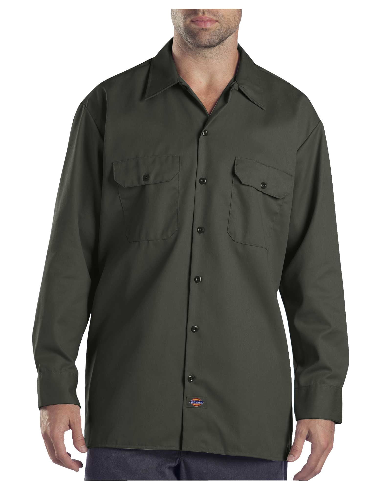 Dickies Mens Long-Sleeve Work Shirt, M, Olive Green
