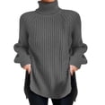 thumbnail image 1 of 2025 Women's High Neck Womens Sweatshirt Comfy Solid Color Pullover Knit Oversized Pullover Sweaters for Women Sweater with Split Hem Plus Size Sweaters for Women and Bell, 1 of 6