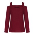 thumbnail image 4 of Pisexur Crewneck Shirts for Women Solid Color Off-shoulder Patchwork Tunic Tops Halter-Neck Long Sleeve Compression Shirts Athletic Tight Workout Top, 4 of 8