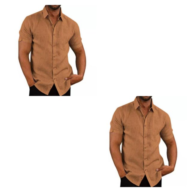 pitrice Chemise Homme à Simple Boutonnage Été Boutonnée Col Rabattu Chemises Polyester Mode Vêtements Cadeau d'Anniversaire Marron TG 2Set
