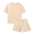 thumbnail image 1 of B91xZ Boy's 2 Piece Outfits Summer Short Set Outfit Short Sleeve Ruffle Tops and Pants 2PC Clothing Set,Beige 1-2 Years, 1 of 5