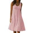 thumbnail image 1 of CHUANK Robes en Lin pour Femmes Été Grande Taille Manches Courtes Col en V Longueur Genou Robe Ample Décontractée Confortable Robe de Plage Soldes de Liquidation 2024, 1 of 6