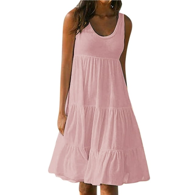 CHUANK Robes en Lin pour Femmes Été Grande Taille Manches Courtes Col en V Longueur Genou Robe Ample Décontractée Confortable Robe de Plage Soldes de Liquidation 2024
