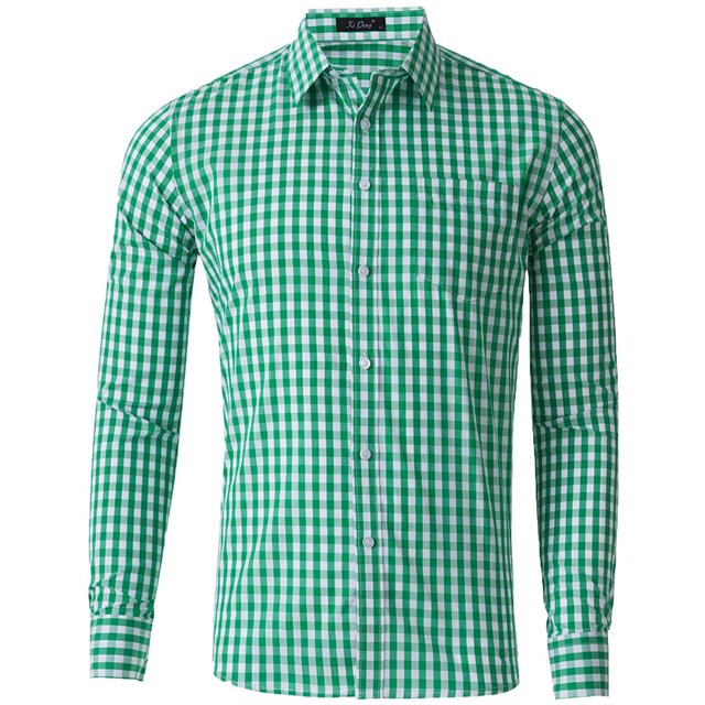 Pompotops Homme Automne Décontracté Coupe Ajustée Manches Longues Col Rabattu à Carreaux Haut Blouse Chemise en Solde