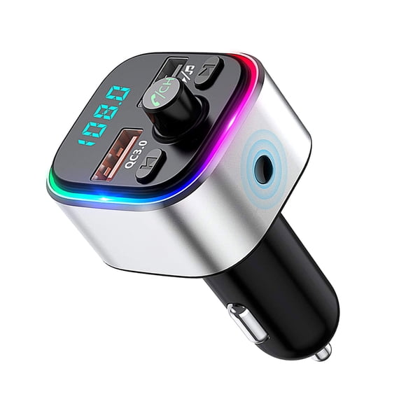 Car MP3 Player Dual USB Car Audio MP3 Player Dual USB Adapter Colorful LED Bluetooth-compatible V5.0 MP3 Player Charger, Silver