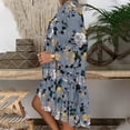 thumbnail image 4 of Plus Size Dresses Ladies Plus Size Loose Print Long Sleeve V Button Mini Summer Dress Grey M, 4 of 5