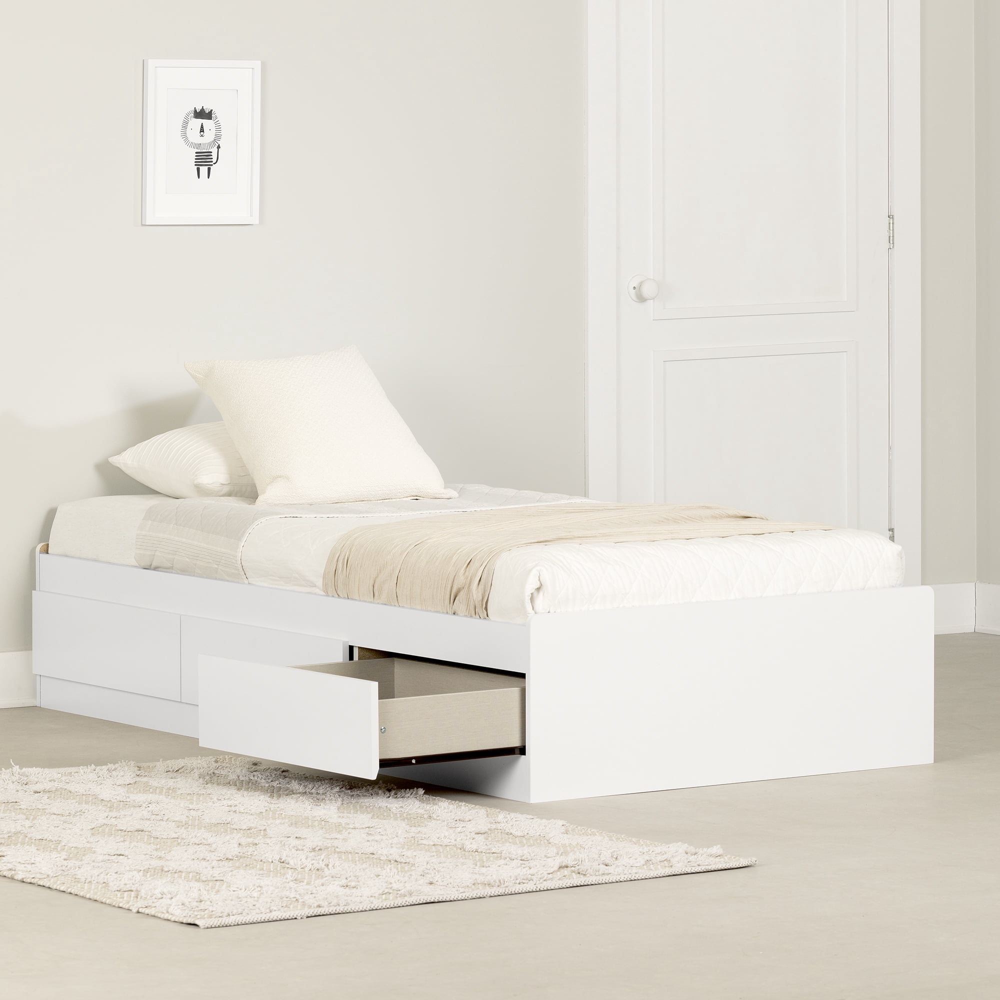 South Shore Step One Twin Mates Bed with 3 Drawers, in Pure White