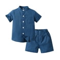 thumbnail image 1 of Plebaso Baby Girls Boys Stand-Up Collar Short Sleeve Shirt Shorts Pants Set Solid Color Summer Clothes Two-Piece Suits, 1 of 2
