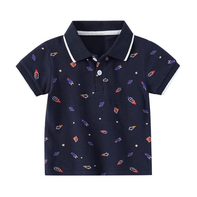 Toddler Boys T-Shirts Summer Solid Short Sleeve Cute Cartoon Print Button Tee Blouse Spring Shirts For Boy 2-3T