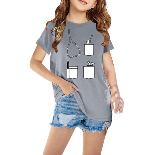 Penkiiy T-Shirt Garçons Filles Imprimé 3D Motif Coloré Graphique Manches Courtes pour Enfants 4 Ans Gris