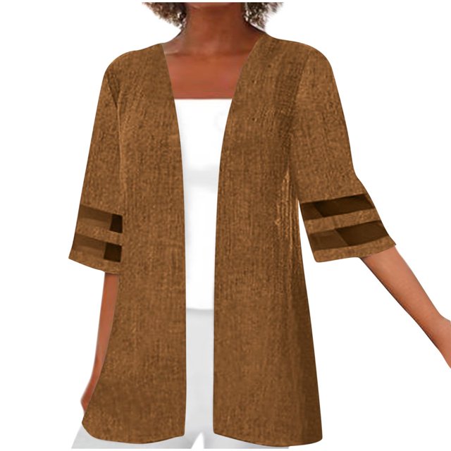 PENGXIANG Cardigan Ouvert pour Femmes Manches Courtes Léger Habillé Veste Décontractée d'Automne