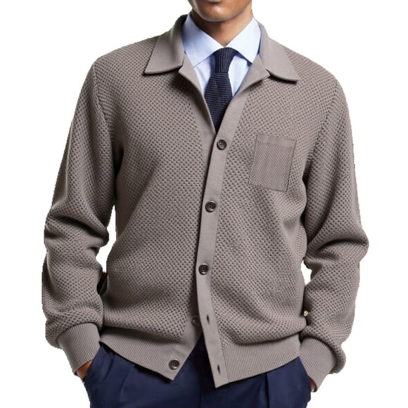 WRKEKC Cardigan en Tricot Torsadé pour Homme, Veste à Boutons, Manches Longues, Chandail d'Hiver Chaud avec Poignets Côtelés pour Tenue Décontractée de Détente, Couleur Unie Kaki TTG
