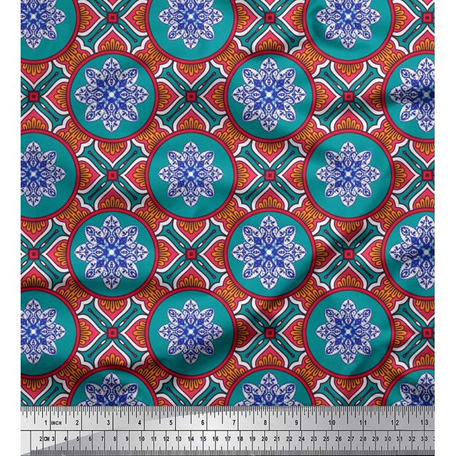Soimoi Poly Georgette Fabric Floral Mandala Fabric Prints by Yard 52 Inch Wide