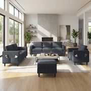 Mjkone 3 Pieces Living Room Furniture Sets, Linen Sectional Sofas and Couches Set with Storage Ottoman for Living Room, 3-Seater + Loveseat + Accent Chair + Ottoman,Dark Gray