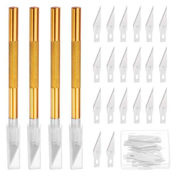 Uxcell 44 Pcs Exacto Knife Set Includes 4 Pcs Craft Hobby Knife and 40 Exacto Blades(Gold Tone)