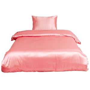 3 Piece Home Bedding Satin Silk Duvet Cover Set for Comforter Pink Twin