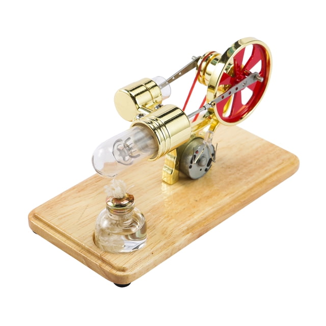 Stirling Engine Kit Electricity Generator Hot Air Motor Model Physical Generator Model with Flywheel Design Science Experiment Wooden Base DIY Education for Teacher Adults School Office
