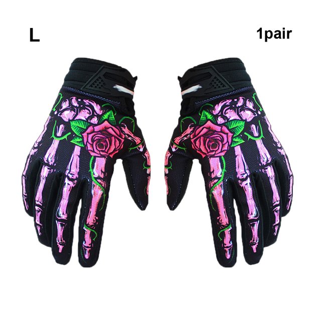 Becaristey Autumn Winter Gloves For Motorcycle Cycling Waterproof And Durable Shockproof Skeleton Riding Gloves pink L 1Set