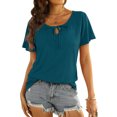 thumbnail image 2 of Vêtements d'Été pour Femmes Été Mode pour Femmes Col Rond à Lacets Manches Courtes Chemise de Couleur Unie T-Shirt Décontracté Hauts, 2 of 8