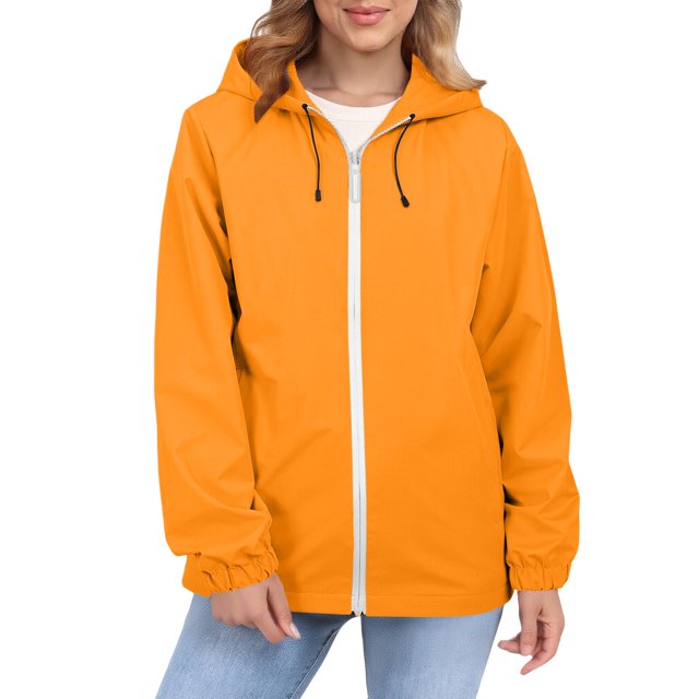Comdrip Veste Légère pour Femmes! Veste Chaude Coupe-Vent Imperméable à Blocs de Couleur pour Femmes, Coupe-Vent d'Extérieur, Veste de Randonnée, Veste de Randonnée pour Femmes Légère orange P
