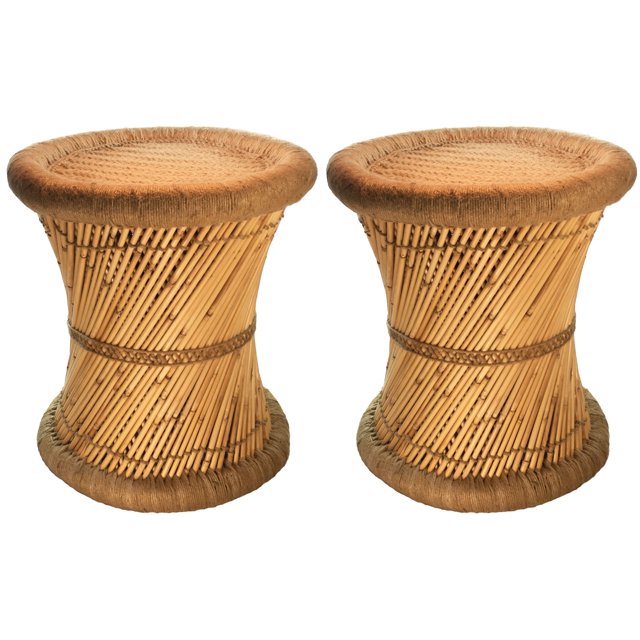 Natural Geo Moray Accent Stool (Set of 2) - Handwoven Beige
