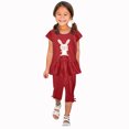 thumbnail image 1 of Shirts for Girls, Girls Summer Round Neck Small Print Short Sleeved Flying Sleeves Elastic Waist Cropped Pants Two-piece Set, 1 of 5