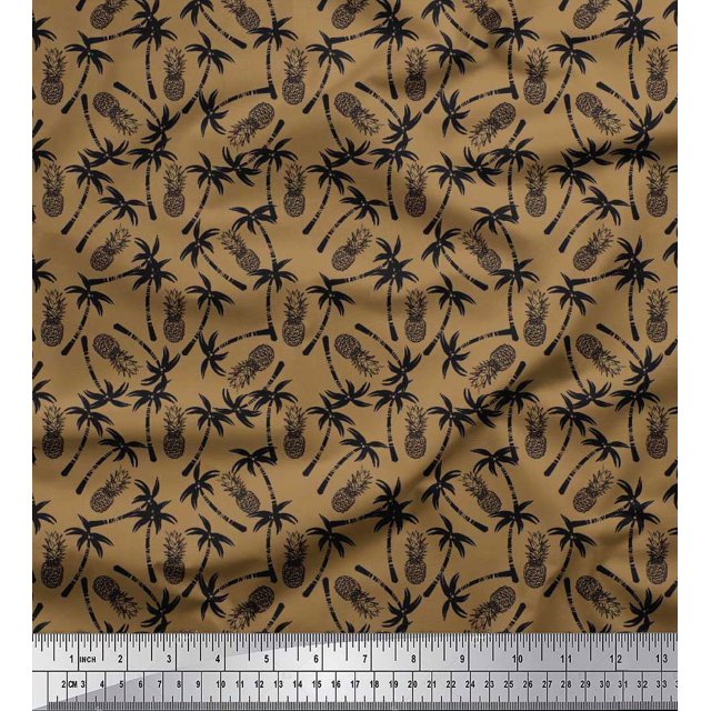 Soimoi Rayon Fabric Palm Tree & Pine Fruits Printed Fabric 1 Yard 56 Inch Wide