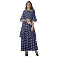 thumbnail image 3 of Moomaya Printed High Low Crop Top Kurti Palazzo Set Ethnic Indian Clothing Set For Womens, 3 of 8