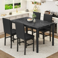 thumbnail image 1 of Stmoze Marble Dining Table Set for 4, Space Saving Kitchen Table with 4 PU Leather Upholstered Chairs, 5 Pieces Faux Marble Tabletop Dining Set for Small Space, Kitchen, Pub, Black, 1 of 8